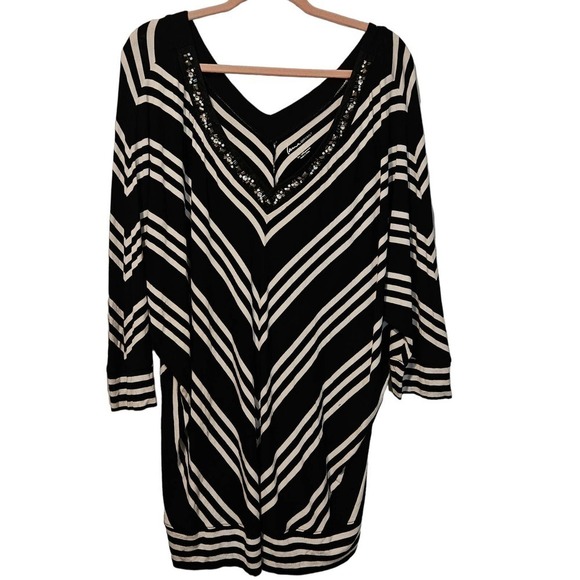 Lane Bryant Embellished collar black/white chevron‎ stripe 22/24 - Picture 1 of 4